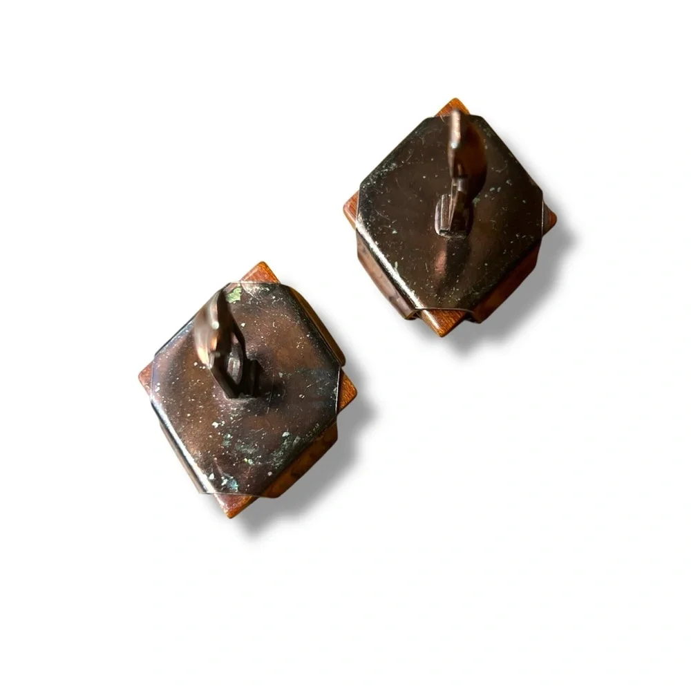 Vintage Mid-century Polished Wooden Diamond Shaped MCM Cufflinks